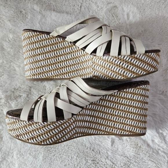 Sam Edelman Devon Ivory Leather Wedge Shoes Sz 9.5 Medium Platform Espadrille - Picture 6 of 7